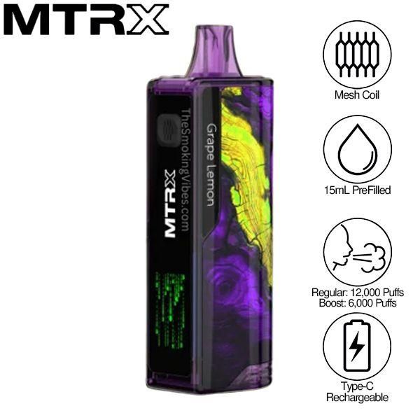 MTRX 12000 Puffs Disposable Vape 15mL 5 Pack Best Flavor Grape Lemon