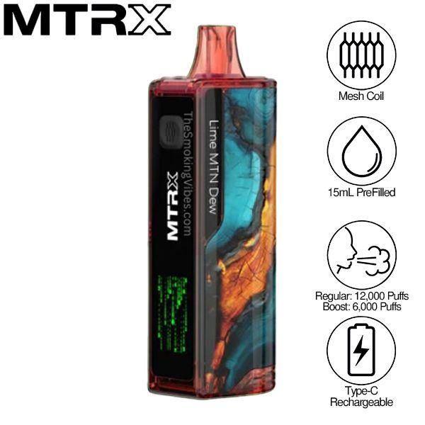 MTRX 12000 Puffs Disposable Vape 15mL 5 Pack Best Flavor Lime MTN Dew