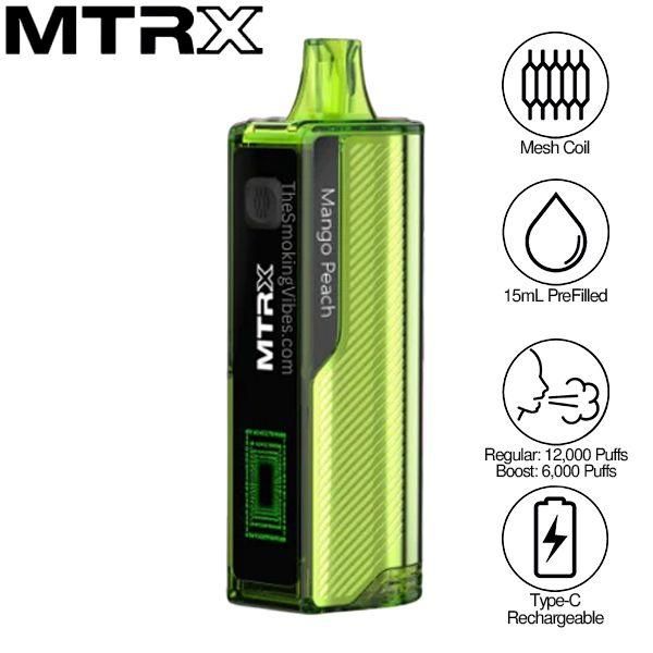 MTRX 12000 Puffs Disposable Vape 15mL 5 Pack Best Flavor Mango Peach