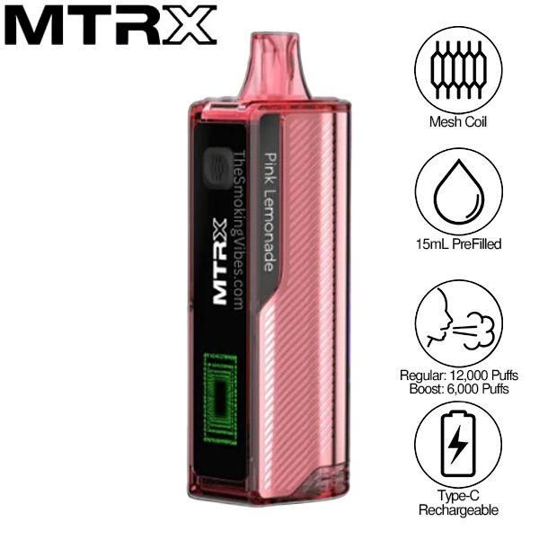 MTRX 12000 Puffs Disposable Vape 15mL 5 Pack Best Flavor Pink Lemonade