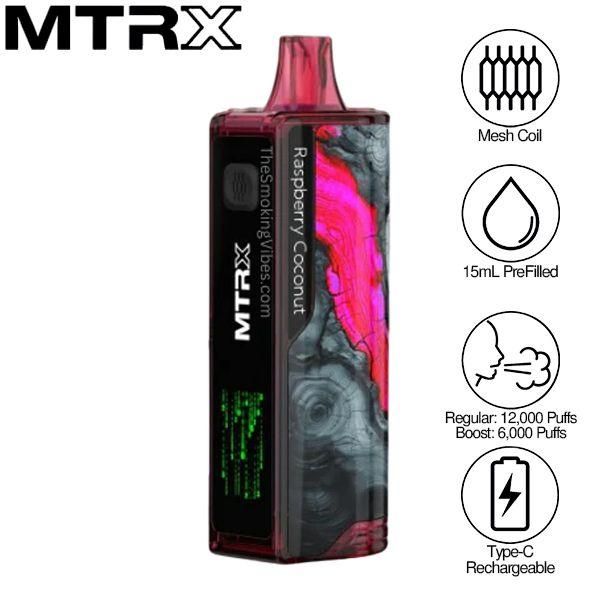 MTRX 12000 Puffs Disposable Vape 15mL 5 Pack Best Flavor Raspberry Coconut