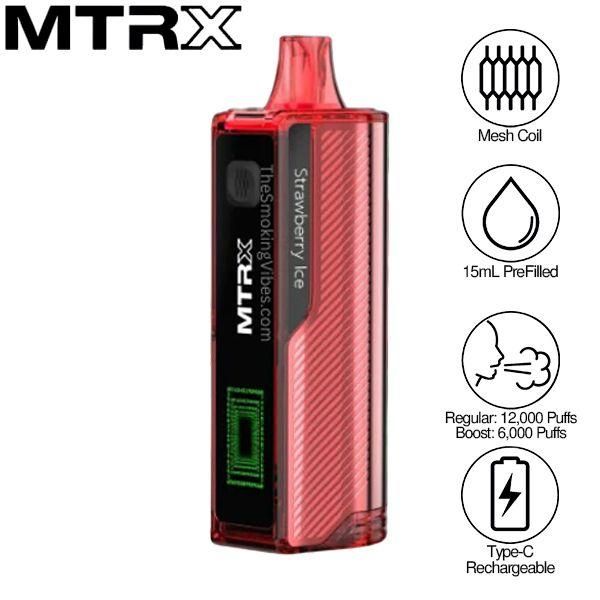 MTRX 12000 Puffs Disposable Vape 15mL 5 Pack Best Flavor Strawberry Ice