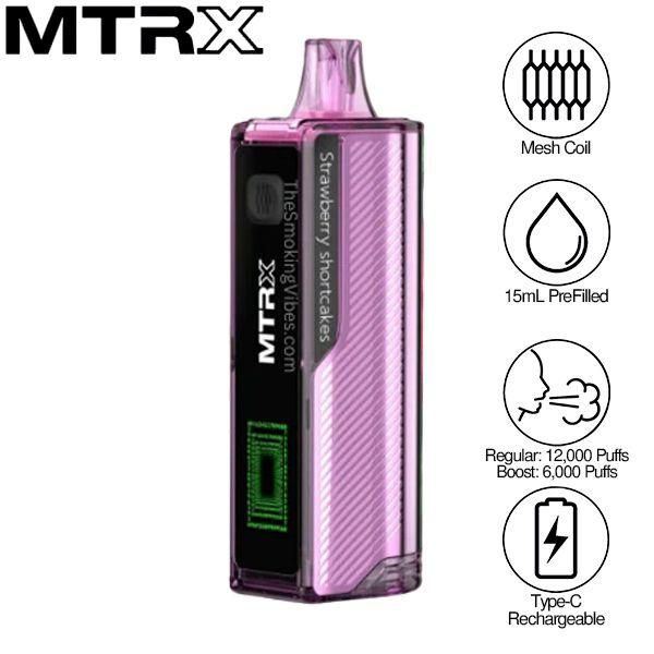 MTRX 12000 Puffs Disposable Vape 15mL 5 Pack Best Flavor Strawberry Shortcakes