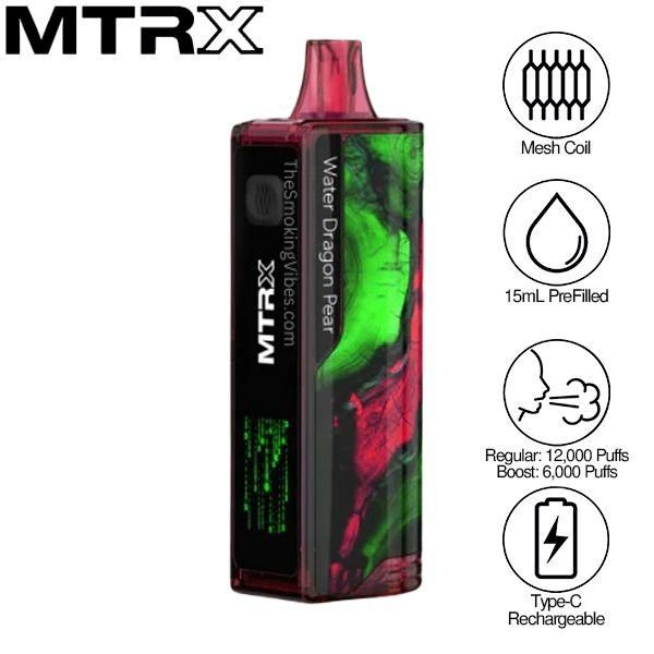 MTRX 12000 Puffs Disposable Vape 15mL 5 Pack Best Flavor Water Dragon Pear