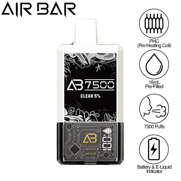 Air Bar AB7500 Vape 5% 10-Pack 16mL Best Flavor Clear