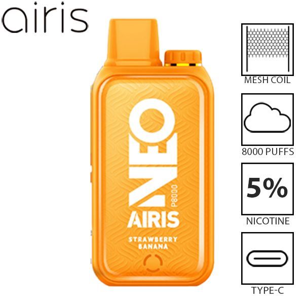 Airis Neo P8000 8000 Puffs Rechargeable Vape Disposable 20mL Best Flavor Strawberry Banana