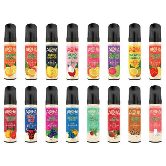Best Deals 3% Aloha Sun TFN Disposable Vape 8mL 10 Pack Best Flavors Passion Orange Luau Punch Lilikoi Passion Lilikoi Lychee Pass-O-Guava Nectar Guava Nectar Pineapple Orange Strawberry Lilikoi Strawberry Mango Bull Ice Aloe Grape Ice Blueberry Peach Green Tea Apple Lava Burst Ice Cookie Butter White Gummy Ice