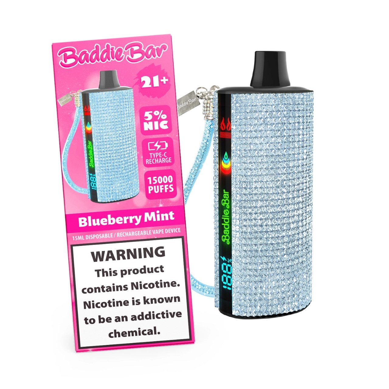 Baddie Bar 15,000 Puff Disposable vape Blueberry Mint with great wholesale price