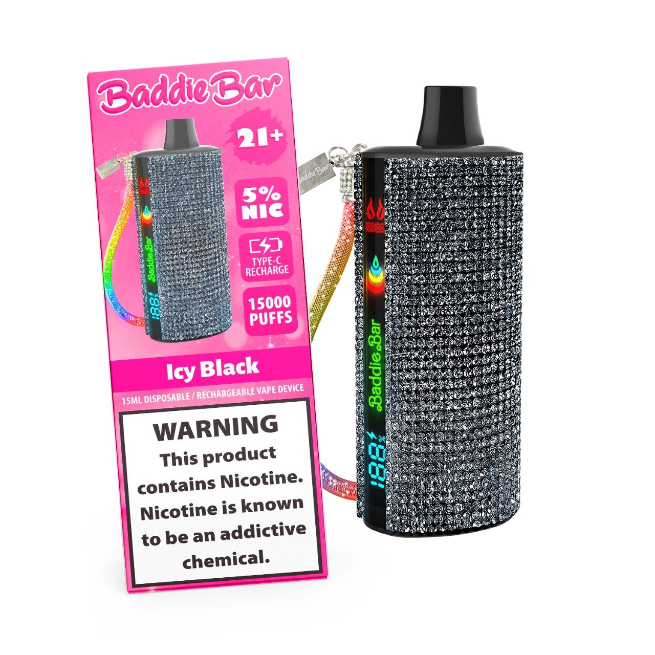 Baddie Bar 15,000 Puff Disposable vape Icy Black with great wholesale price