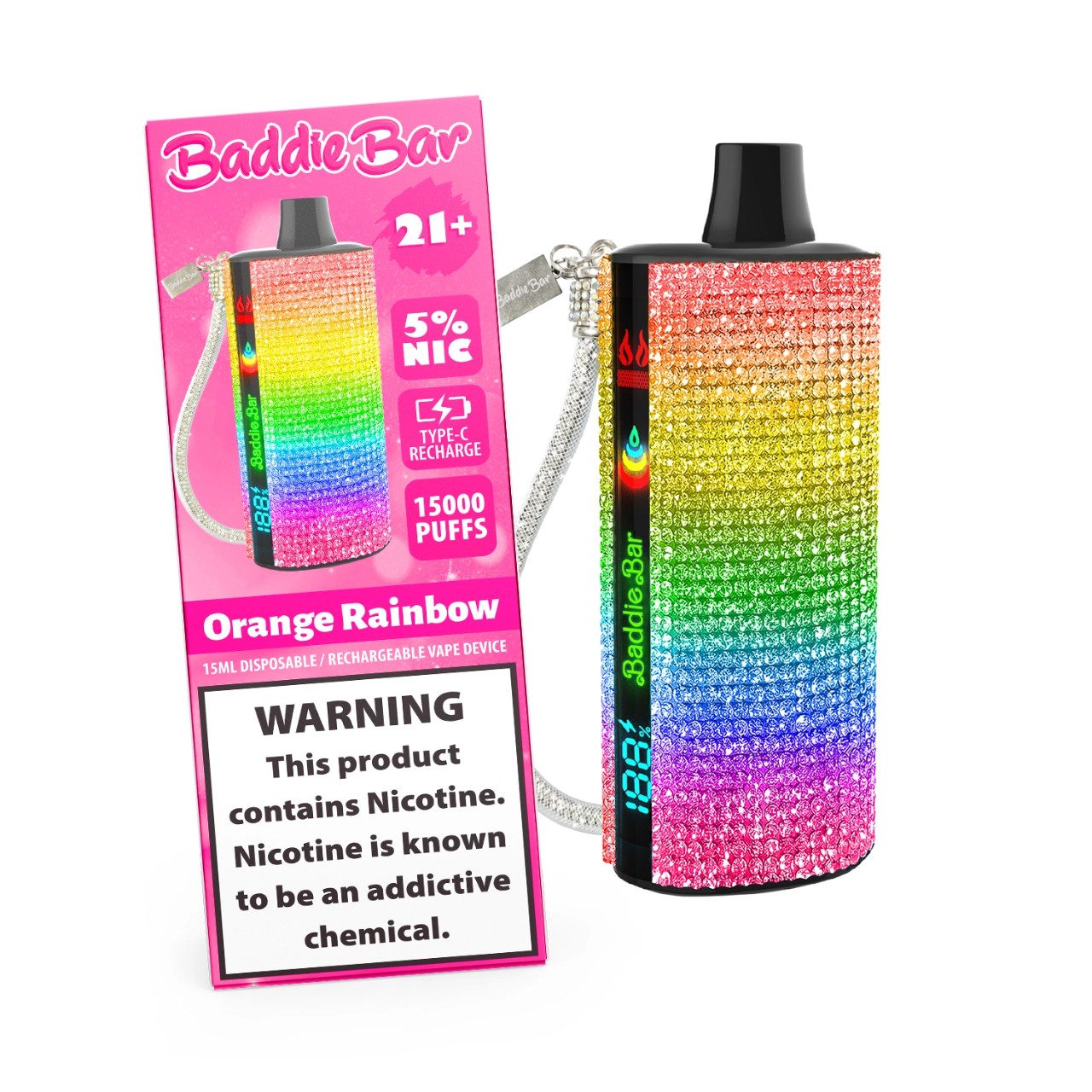 Baddie Bar 15,000 Puff Disposable vape Orange Rainbow with great wholesale price