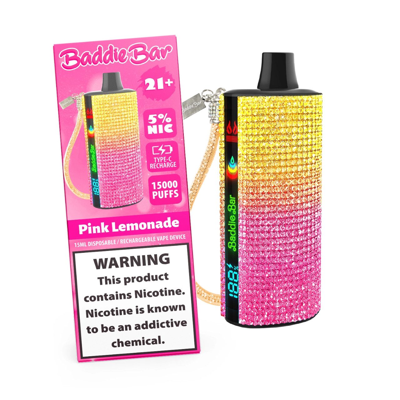 Baddie Bar 15,000 Puff Disposable vape Pink Lemonade with great wholesale price