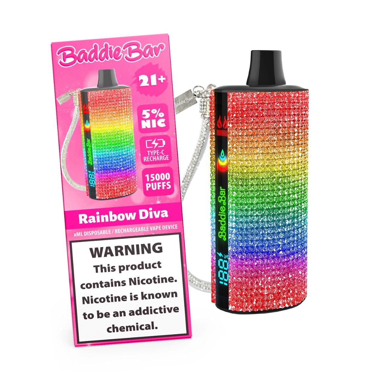 Baddie Bar 15,000 Puff Disposable vape Rainbow Diva with great wholesale price