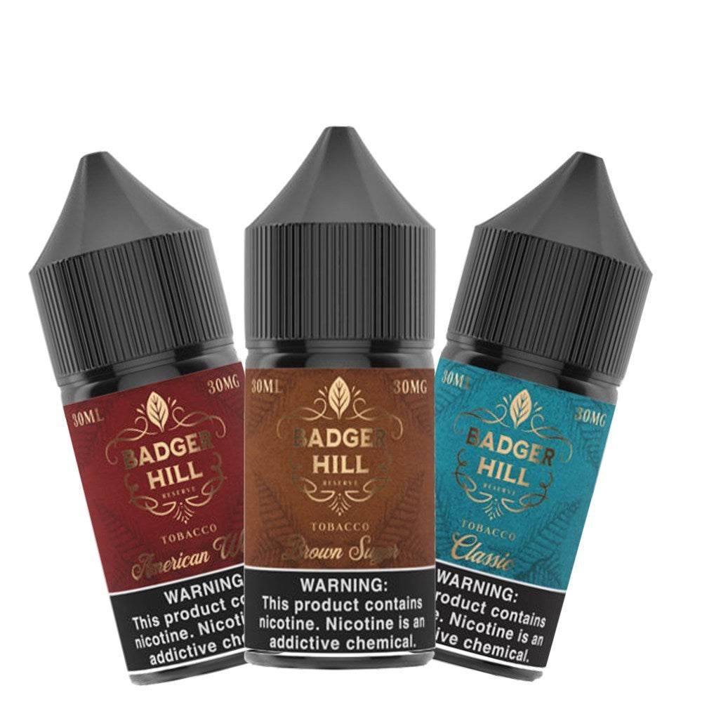 Badger Hill Reserve Salt Series 30ML Vape Juice Best Flavors American Way Brown Sugar Classic