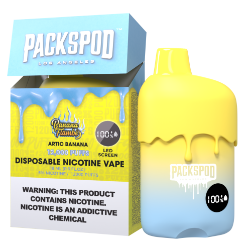 Packspod 12,000 Puffs Disposable Vape 5% 18mL Best Flavor  Banana Flambe