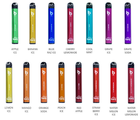 Bang XL Disposable Vape - Pack of 10 Best Flavors Apple Ice Banana Ice Blue Raz Ice Cherry Lemonade Cool Mint Grape Ice Grape Soda Lemon Ice Mango Ice Orange Soda Peach Ice Red Apple Strawberry ice Watermelon Ice Watermelon Lemonade