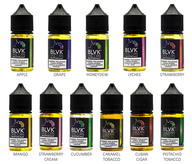 BLVK Unicorn Salt 30mL Vape Juice Best Flavors Apple Grape Honeydew Lychee Strawberry Mango Strawberry Cream Cucumber Caramel Tobacco Cuban Cigar Pistachio Tobacco