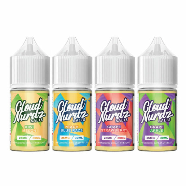 Cloud Nurdz Salts 30mL Vape Juice Best Flavors Kiwi Melon Peach Blue Razz Grape Strawberry Grape Apple