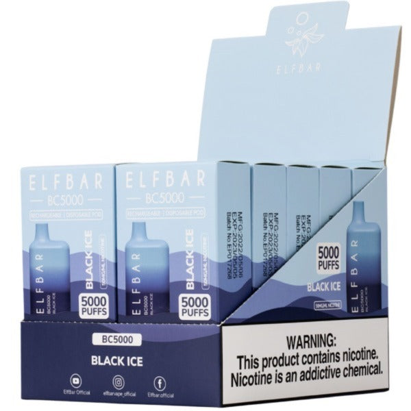 Elf Bar BC5000 5000 Puffs Rechargeable Vape Disposable 10mL 10 Pack  Best Flavor Black Ice