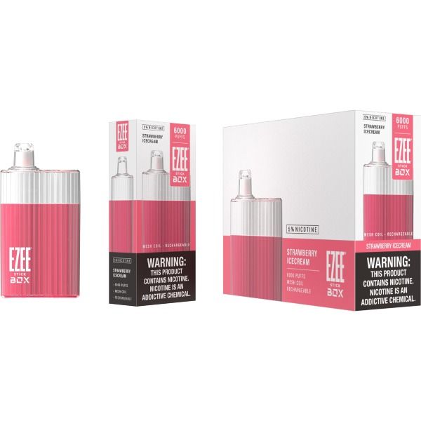 Ezee Stick Box 6000 Puffs Recharge Vape 12mL Best Flavor - Strawberry Icecream