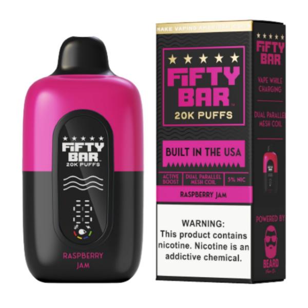 Fifty Bar V2 20000 Puff Disposable (Texas Compliant)-Black Series - Raspberry Jam-Single Disposable-5%-18mL