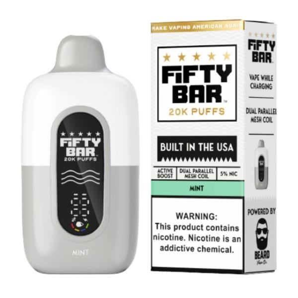 Fifty Bar V2 20000 Puff Disposable (Texas Compliant)-White Series - Mint-Single Disposable-5%-18mL