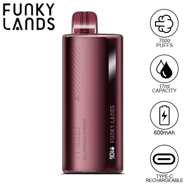 Funky Lands Ti7000 Puffs Disposable Vape 17mL Best Flavor California Cherry