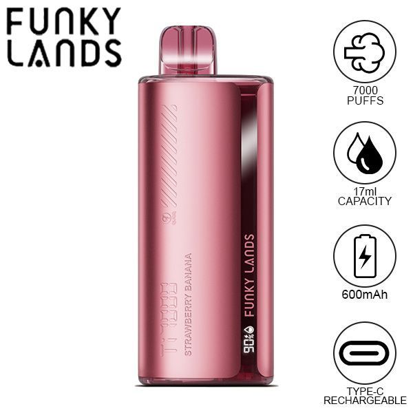 Funky Lands Ti7000 Puffs Disposable Vape 17mL Best Flavor Strawberry Banana