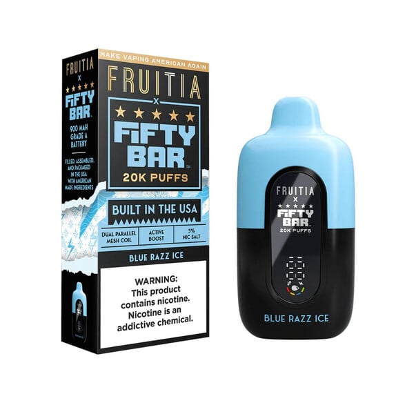 Fruitia x Fifty Bar 20,000 Puffs Disposable (Texas Compliant) Blue Razz Ice