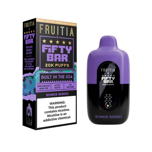Fruitia x Fifty Bar 20,000 Puffs Disposable (Texas Compliant) Bonker Berries