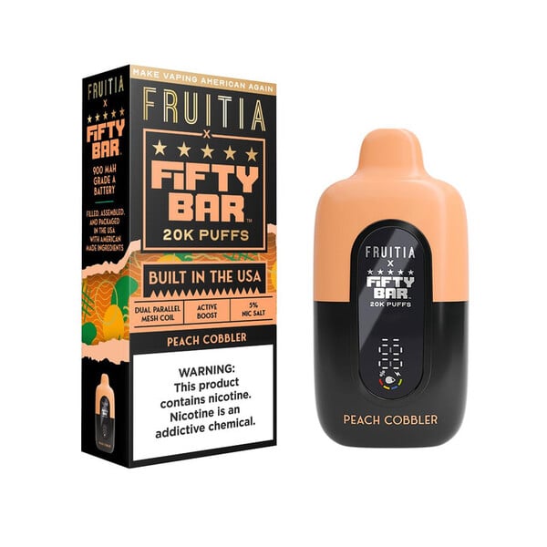 Fruitia x Fifty Bar 20,000 Puffs Disposable (Texas Compliant) Peach Cobbler