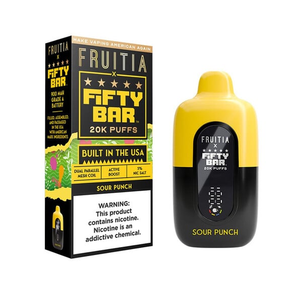 Fruitia x Fifty Bar 20,000 Puffs Disposable (Texas Compliant) Sour Punch
