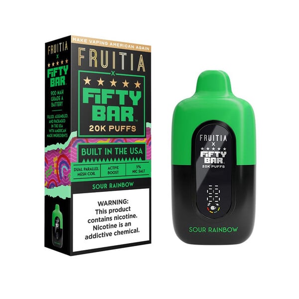 Fruitia x Fifty Bar 20,000 Puffs Disposable (Texas Compliant) Sour Rainbow