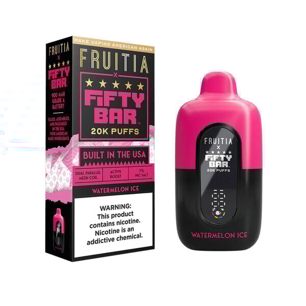 Fruitia x Fifty Bar 20,000 Puffs Disposable (Texas Compliant) Watermelon Ice
