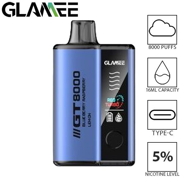 Glamee GT 8000 Puffs Disposable Vape 16mL Best Flavor Blueberry Raspberry Lemon