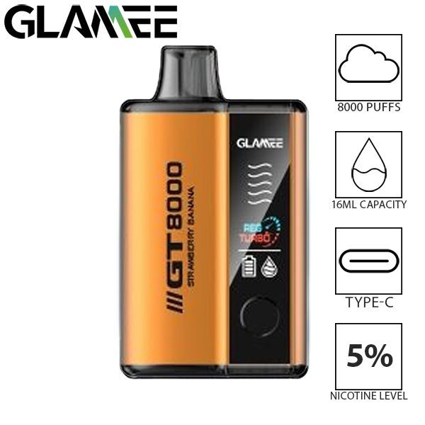 Glamee GT 8000 Puffs Disposable Vape 16mL Best Flavor Strawberry Banana