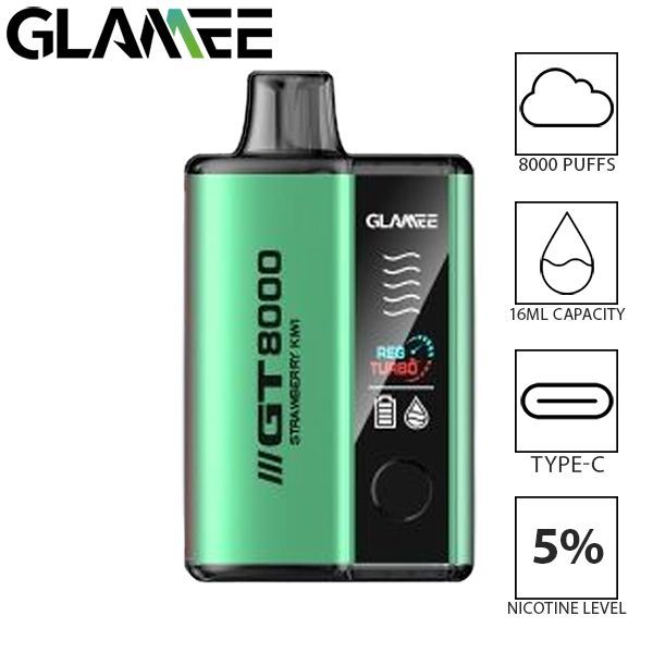 Glamee GT 8000 Puffs Disposable Vape 16mL Best Flavor Strawberry Kiwi