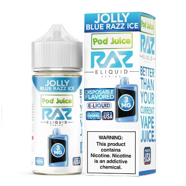 Pod Juice + RAZ Disposables Collab Freebase E-Liquid 100mL - Jolly Blue Razz Ice
