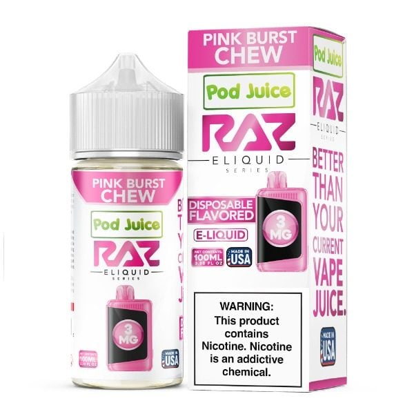 Pod Juice + RAZ Disposables Collab Freebase E-Liquid 100mL - Pink Burst Chew
