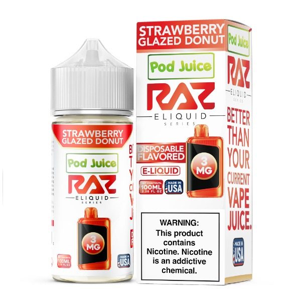 Pod Juice + RAZ Disposables Collab Freebase E-Liquid 100mL - Strawberry Glazed Donut