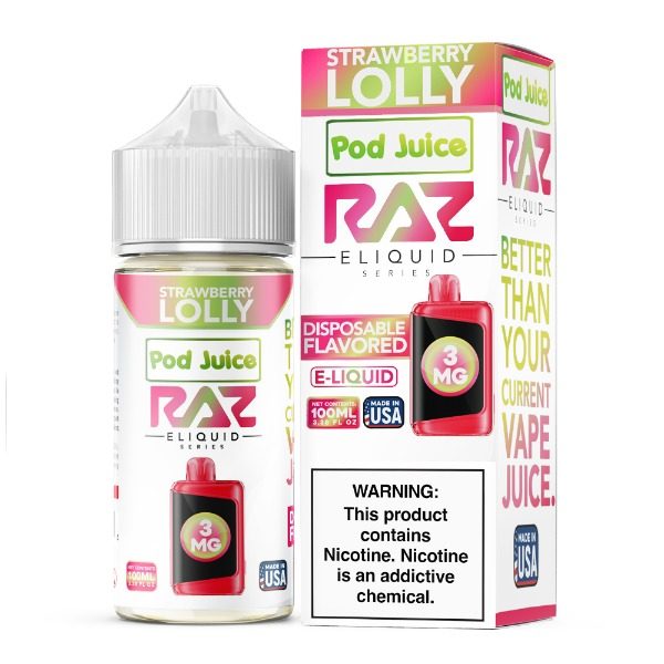 Pod Juice + RAZ Disposables Collab Freebase E-Liquid 100mL - Strawberry Lolly