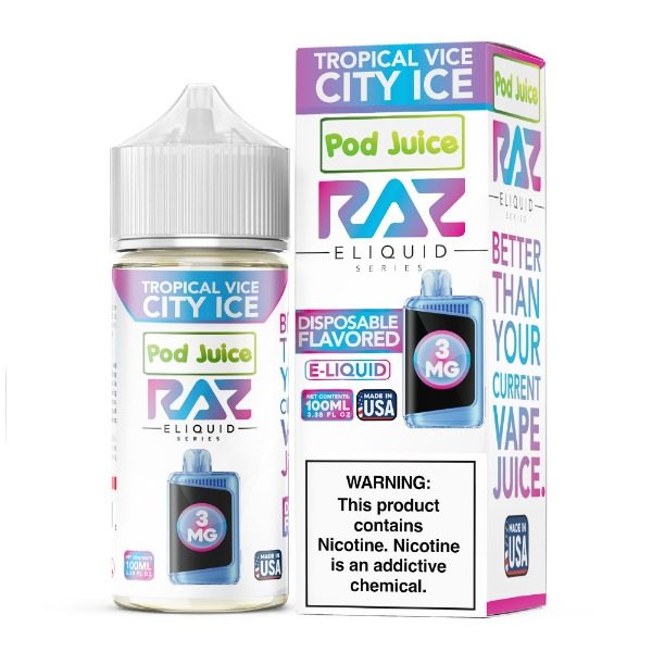 Pod Juice + RAZ Disposables Collab Freebase E-Liquid 100mL - Tropical Vice City Ice