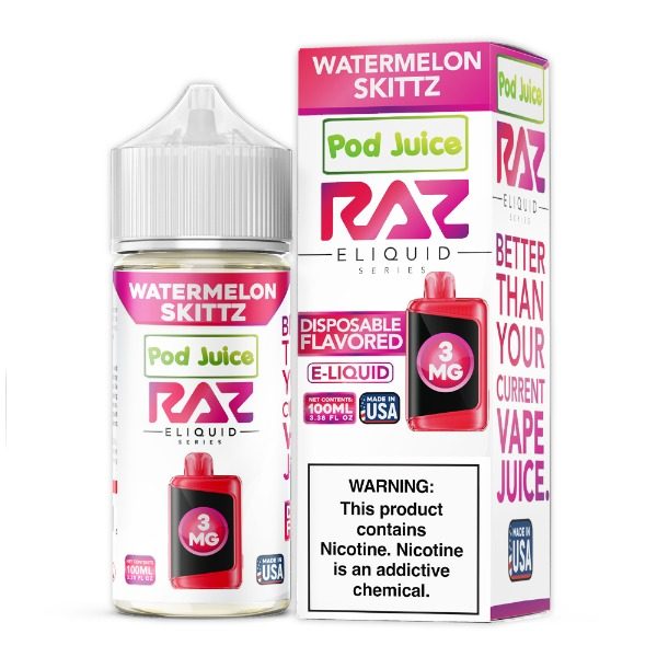 Pod Juice + RAZ Disposables Collab Freebase E-Liquid 100mL - Watermelon Skittz