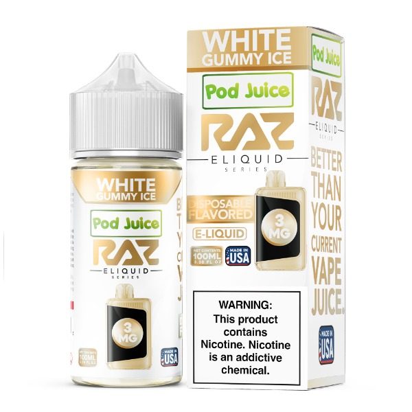 Pod Juice + RAZ Disposables Collab Freebase E-Liquid 100mL - White Gummy  Ice