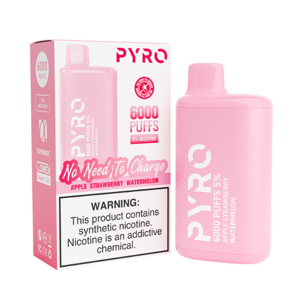 Pyro 6000 Puffs Disposable Vape 13mL 10 Pack Best Flavor Apple Strawberry Watermelon