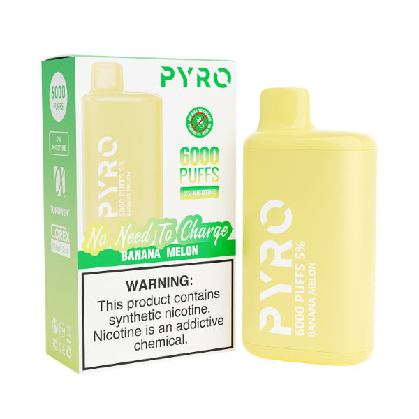 Pyro 6000 Puffs Disposable Vape 13mL 10 Pack Best Flavor Banana Melon