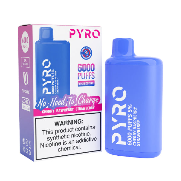 Pyro 6000 Puffs Disposable Vape 13mL 10 Pack Best Flavor Cherry Raspberry Strawberry