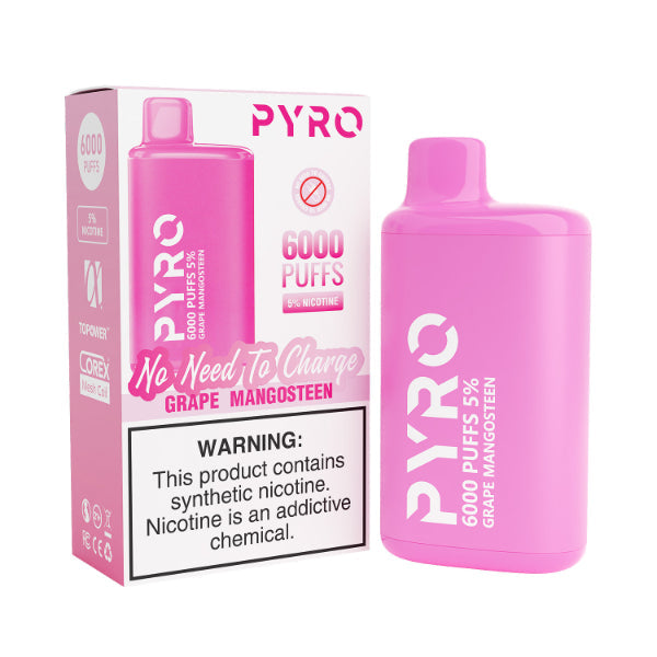 Pyro 6000 Puffs Disposable Vape 13mL 10 Pack Best Flavor Grape Mangosteen