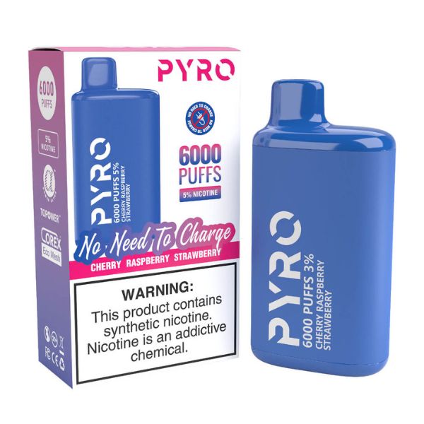 Pyro Disposable 6000 Puffs Disposable Vape 13mL Best Flavor Cherry Raspberry Strawberry