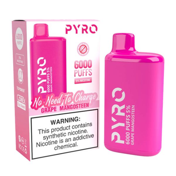 Pyro Disposable 6000 Puffs Disposable Vape 13mL Best Flavor Grape Mangosteen