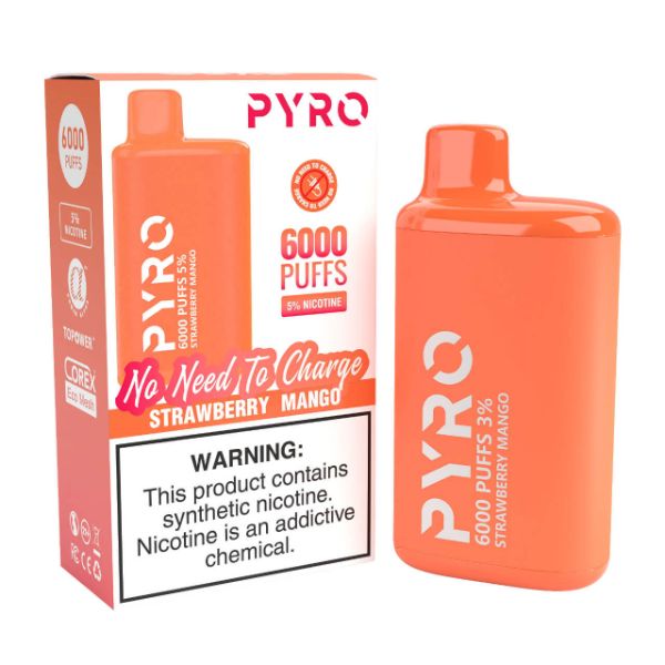 Pyro Disposable 6000 Puffs Disposable Vape 13mL Best Flavor Strawberry Mango